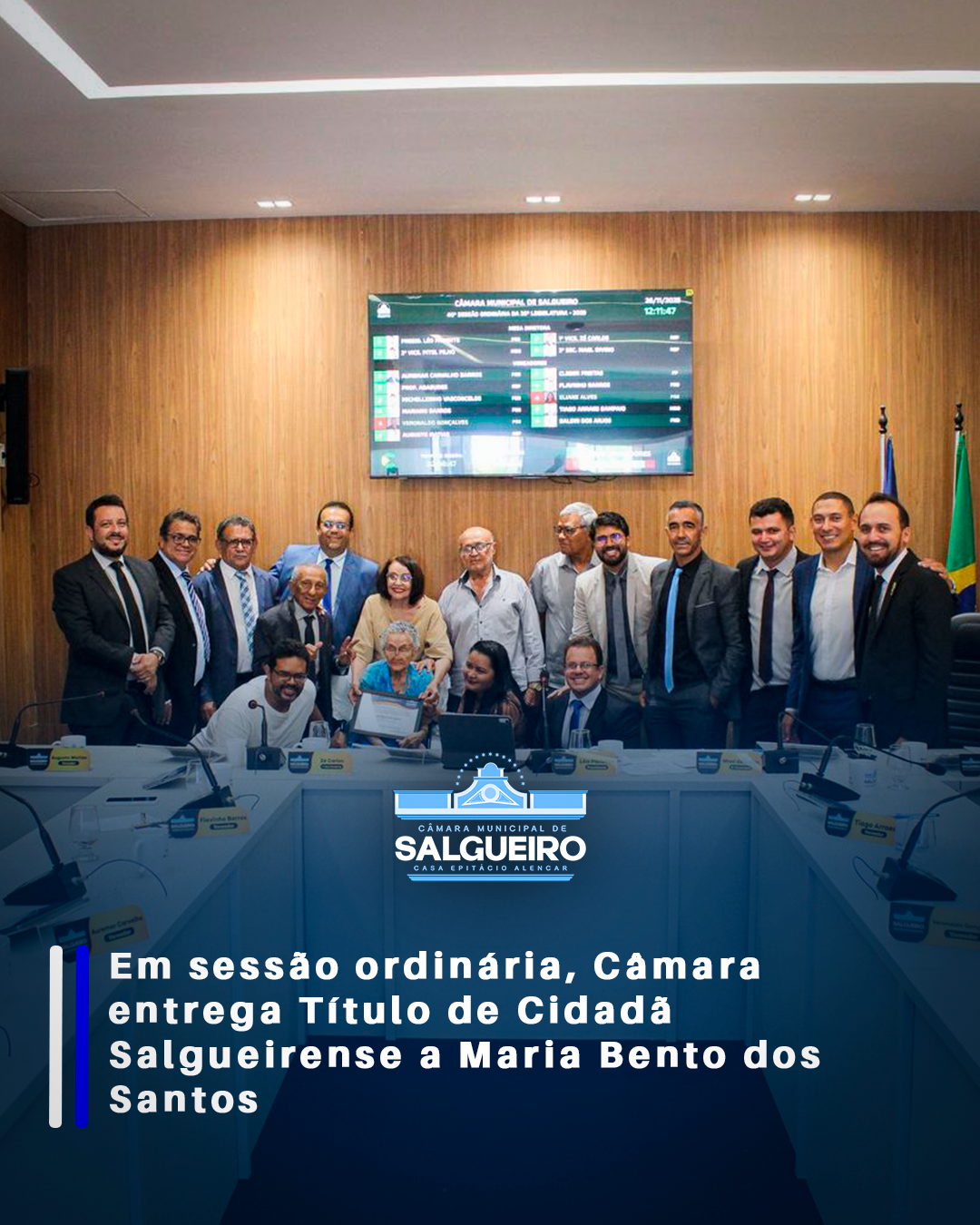 Em sessão ordinária, Câmara entrega Título de Cidadã Salgueirense a Maria Bento dos Santos