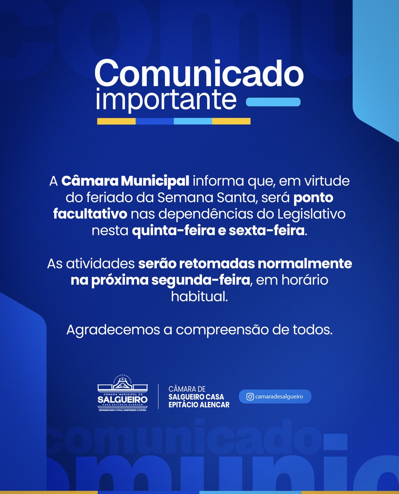 COMUNICADO IMPORTANTE - SEMANA SANTA